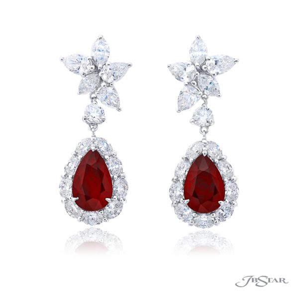 Pear Shape Burma Ruby and Diamond Drop Earrings