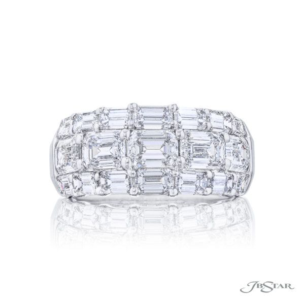 Elegance Elevated | Three-Row Diamond Band with Emerald-Cut Diamonds in Pure Platinum