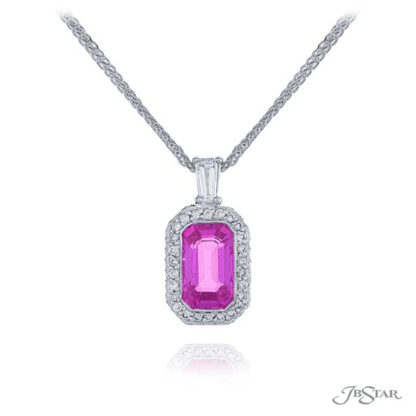 Pink Sapphire & Diamond Pendant Emerald Cut 3.11 ct.