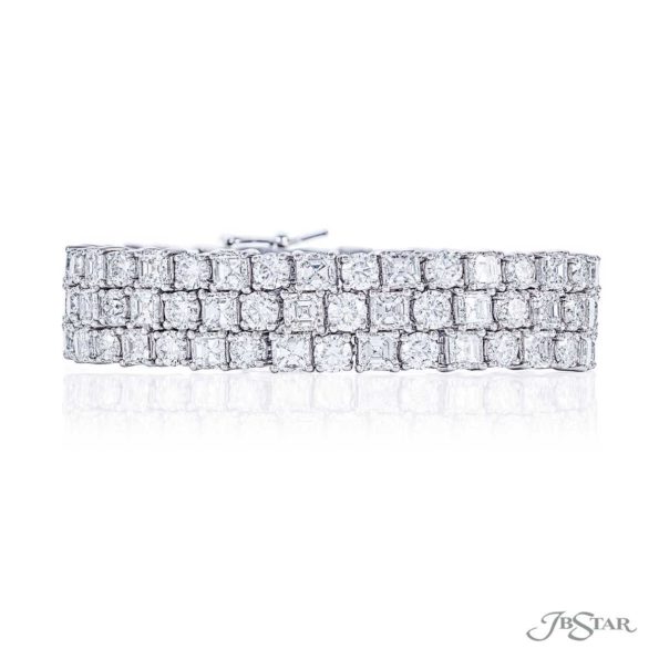 3 Row Diamond Bracelet Square Emerald Cut & Round Diamonds