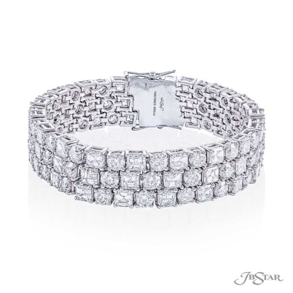 3 Row Diamond Bracelet Square Emerald Cut & Round Diamonds