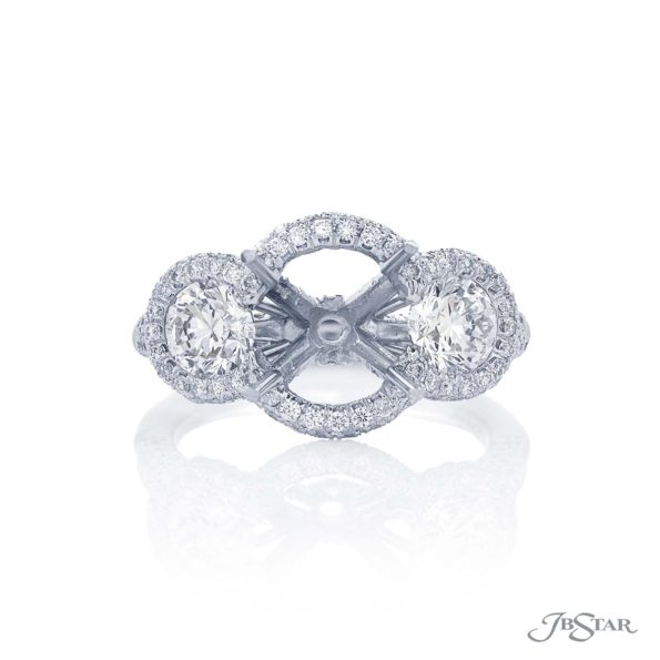 Platinum Micro Pave Diamond Semi Mount Ring 2 Round Diamonds