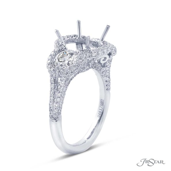 Platinum Micro Pave Diamond Semi Mount Ring 2 Round Diamonds