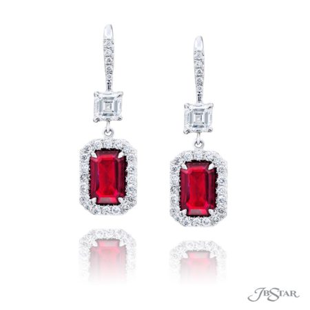 Ruby Diamond Earrings Emerald Cut 3.82 ctw. Micro Pave