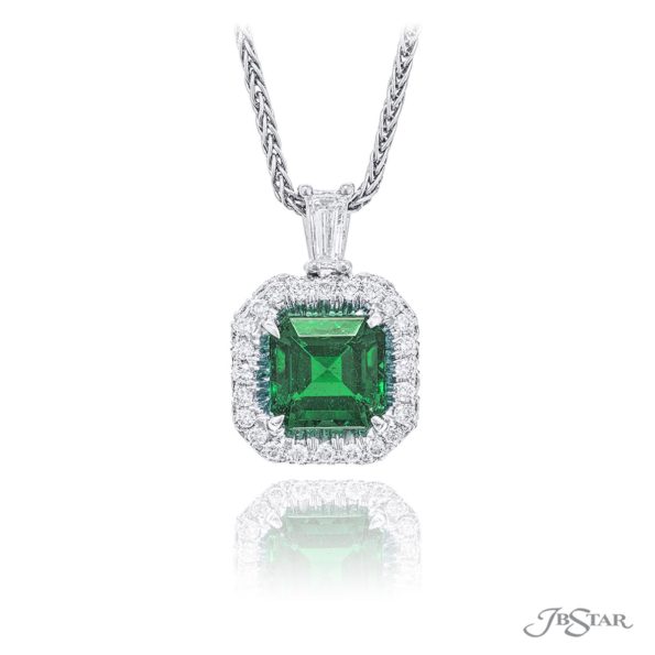1.39 ct Emerald Cut Emerald and Diamond PendantNecklaces