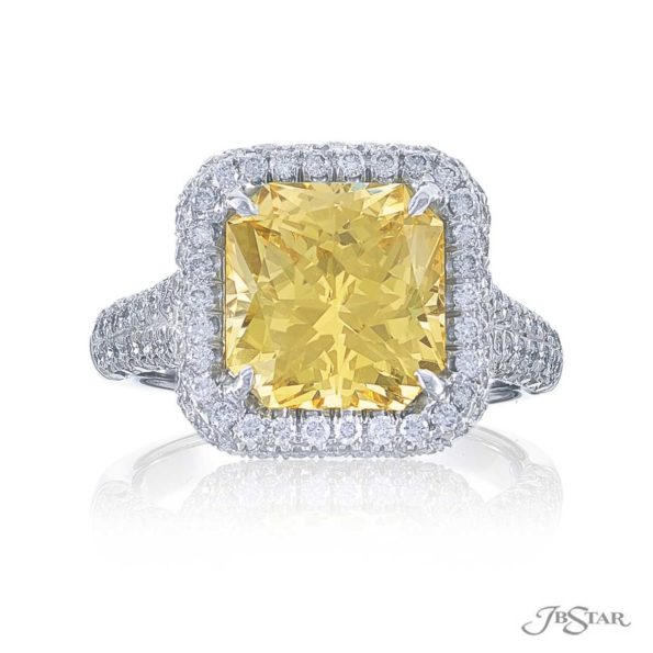5.39 ct Radiant Cut Yellow Sapphire and Diamond Ring