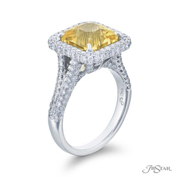 5.39 ct Radiant Cut Yellow Sapphire and Diamond Ring