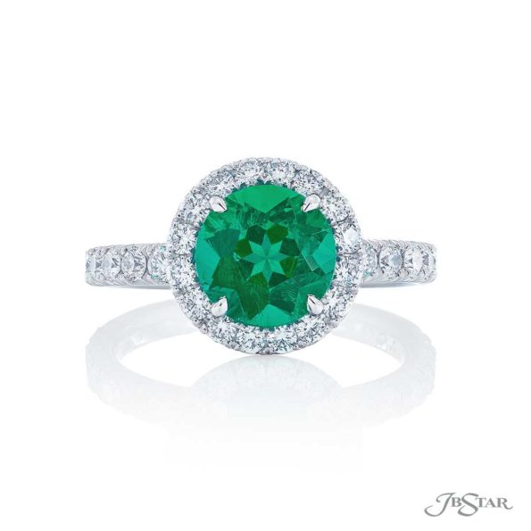 1.73 ct Round Emerald Ring in Micro Pave Diamond Setting
