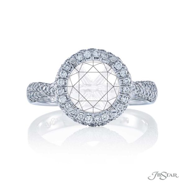 Platinum Semi-Mount Ring 3 sided diamond pave and Halo