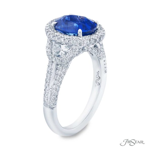 3.23 ct. Oval Blue Sapphire and Half Moon Diamond Ring