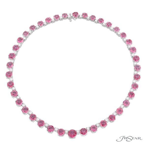 One-of-a-Kind Pink Sapphire Necklace  58.42 ctw Round Pink Sapphires & Round-Cut Diamonds in Pure Platinum
