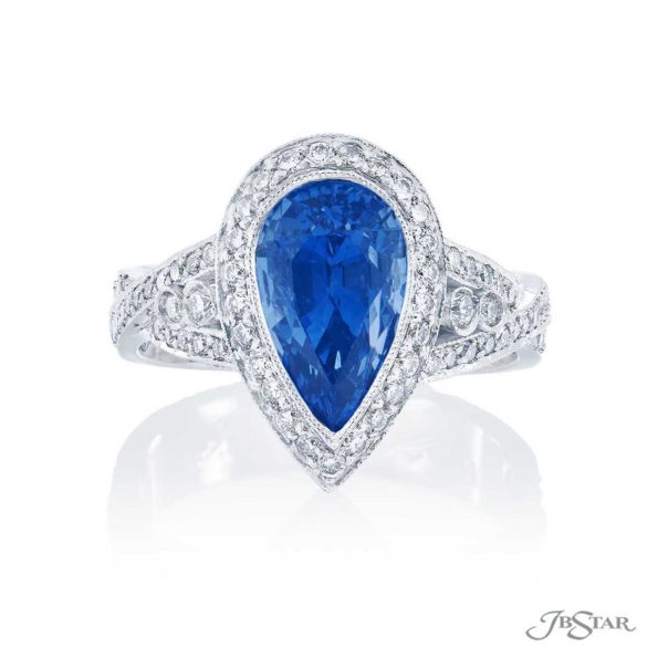 3.86ct Pear Shape Blue Sapphire & Diamond Ring Vintage Design