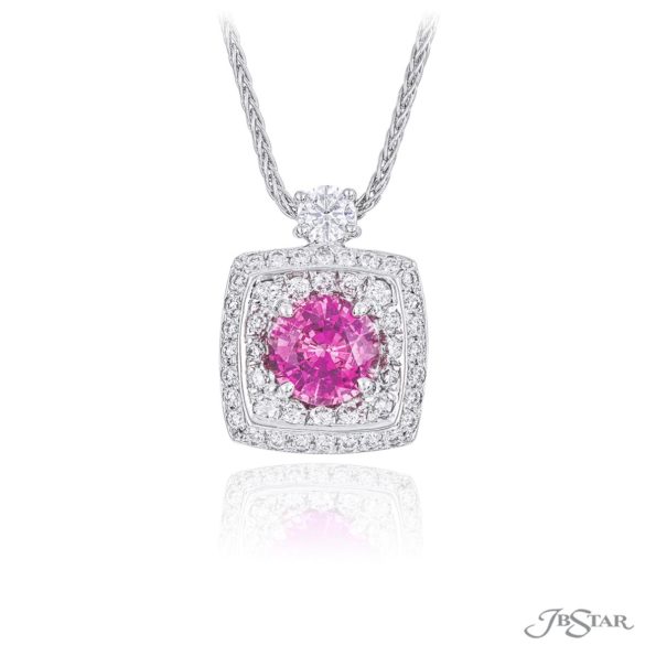 Pink Sapphire & Round Diamond Pendant Round Cut 2.47 ct.