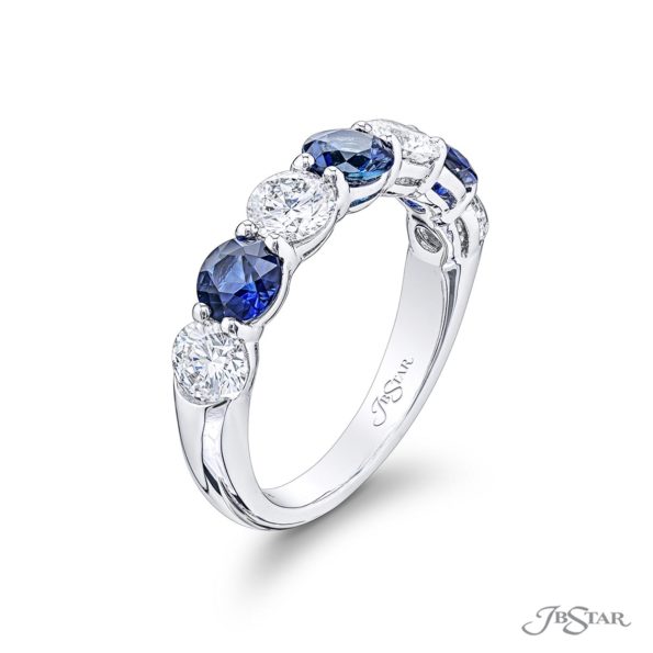 Round Sapphire & Diamond Wedding Platinum Band