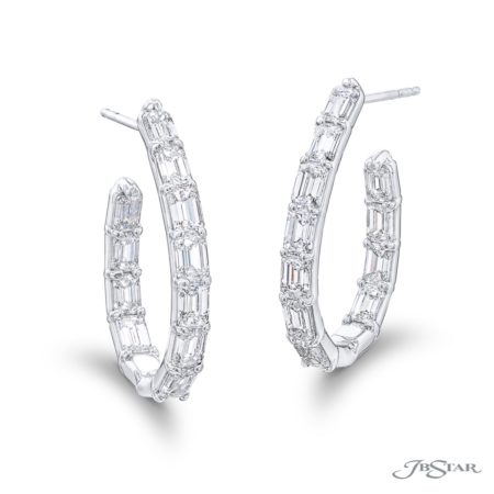 Classic Emerald-Cut Diamond Hoop Earrings in Platinum Classic Emerald-Cut Diamond Hoop Earrings in Platinum