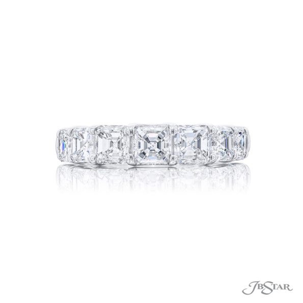Elegance Elevated | Classic Single-Row Square Emerald-Cut Diamond Band in Pure Platinum