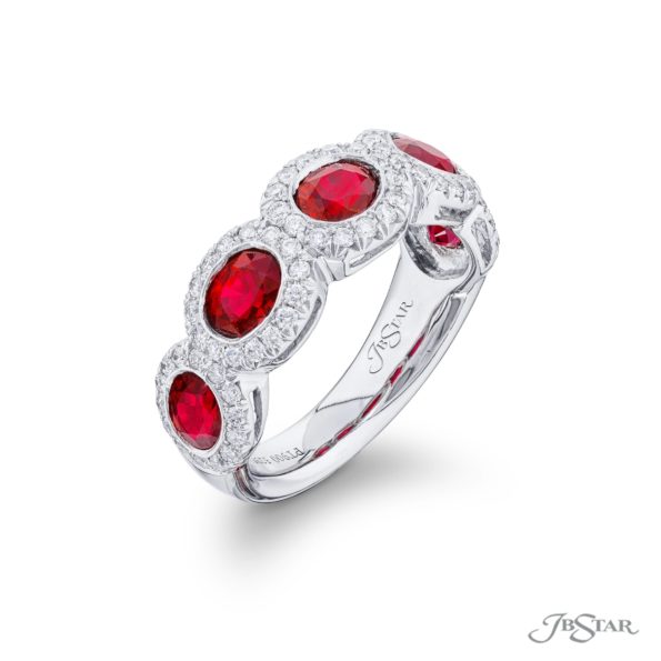 Ruby & Diamond Band 2.61 ctw. Oval Micro Pave Bezel Setting