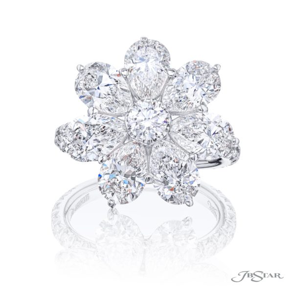 5.31ct Platinum Flower Round Pear Diamond Engagement Ring