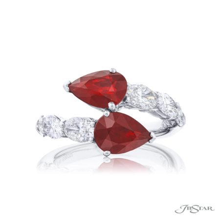 Breathtaking Radiance: Ruby and Diamond Cocktail Ring  CDC-Certified Burmese Rubies with Oval and Pear-Shaped Diamonds in Pure Platinum Breathtaking Radiance: Ruby and Diamond Cocktail Ring  CDC-Certified Burmese Rubies with Oval and Pear-Shaped Diamonds in Pure Platinum