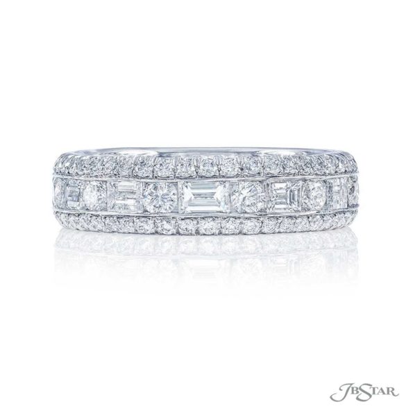 Diamond wedding band multi row baguette and round diamonds