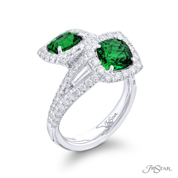 Twogether Emerald Ring Cushion Cut 2.40 ctw. Micro Pave