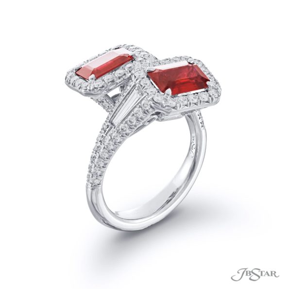 Twogether Burmese ruby center emerald-cut in micro pave