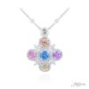 Exquisite Style: One-of-a-Kind Multi-Colored Sapphire Pendant  No-Heat Pear & Round Sapphires with Baguette Diamonds in Pure Platinum
