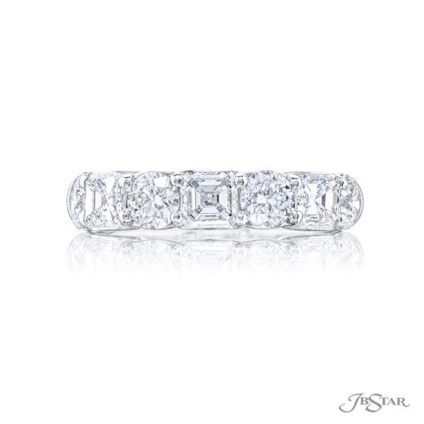 Square Emerald And Round Diamond Wedding Band Shared Prong