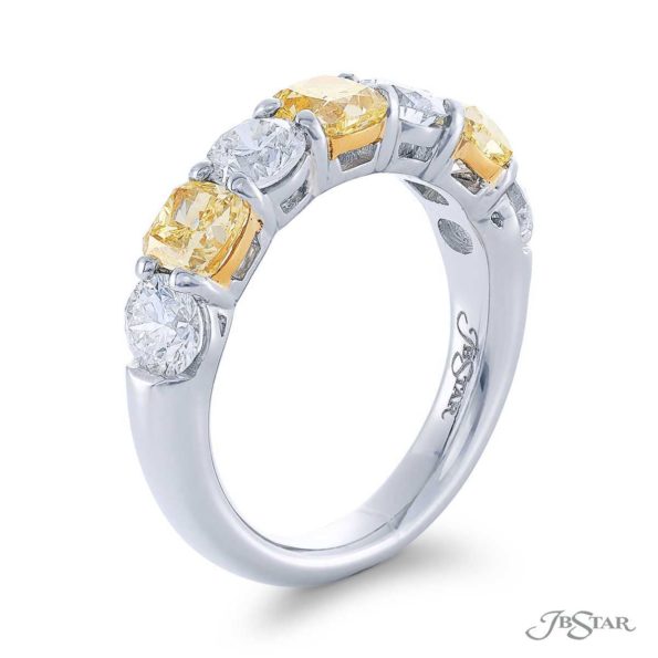 Fancy yellow diamond wedding band radiant-cut diamonds