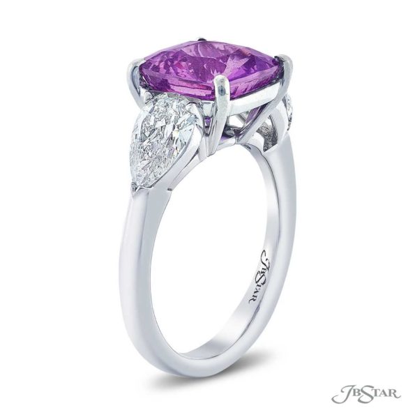 Purple pink sapphire and diamond ring 4.38ct. cushion sapphire