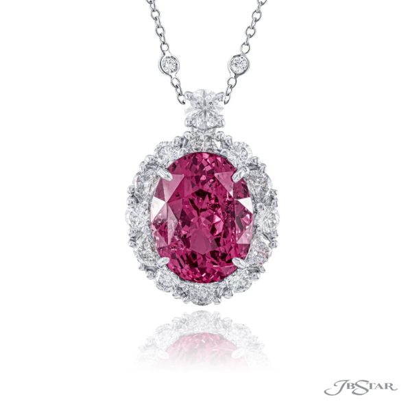 Pink spinel 7.55ct. oval and diamond pendant