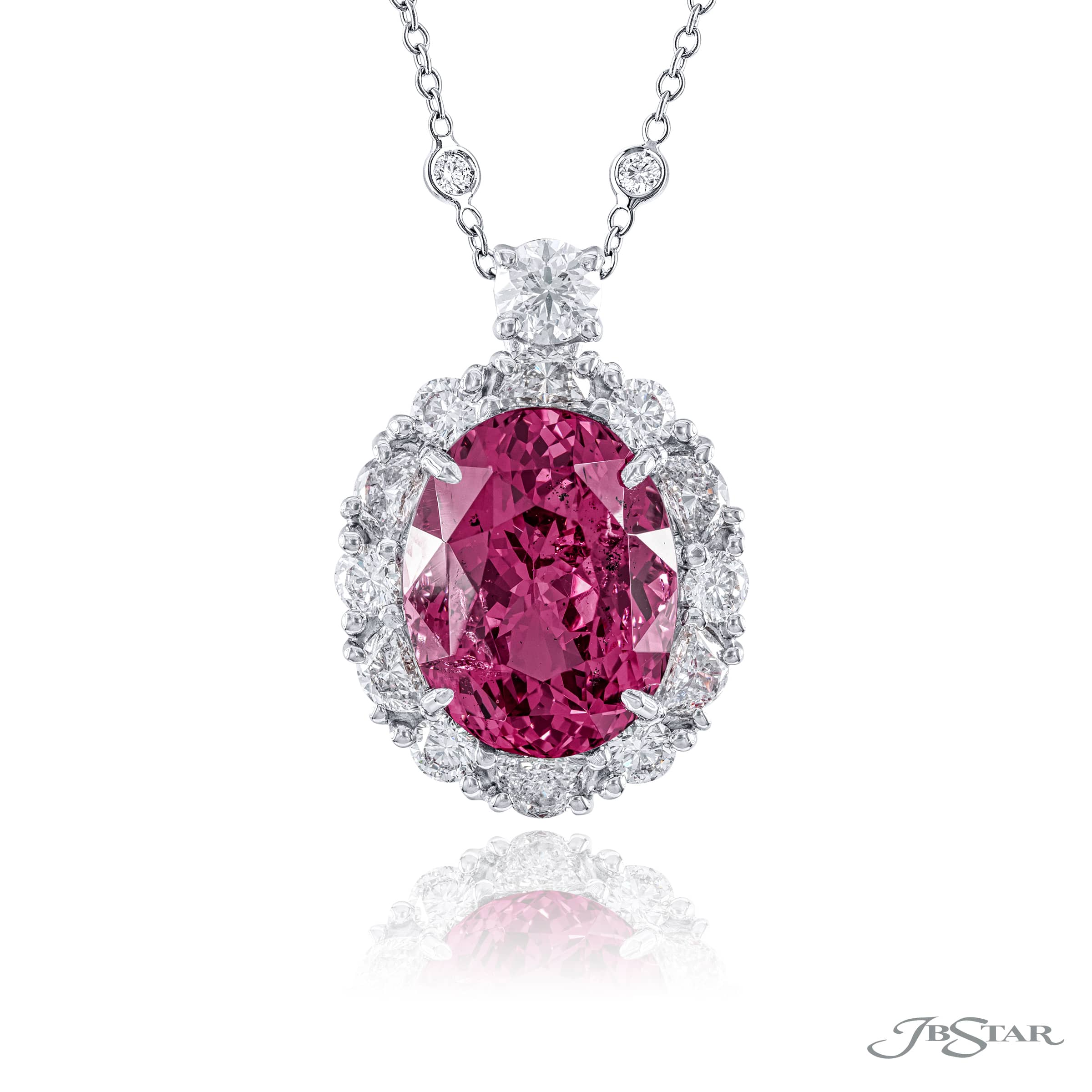 Pink spinel 7.55ct. oval and diamond pendant