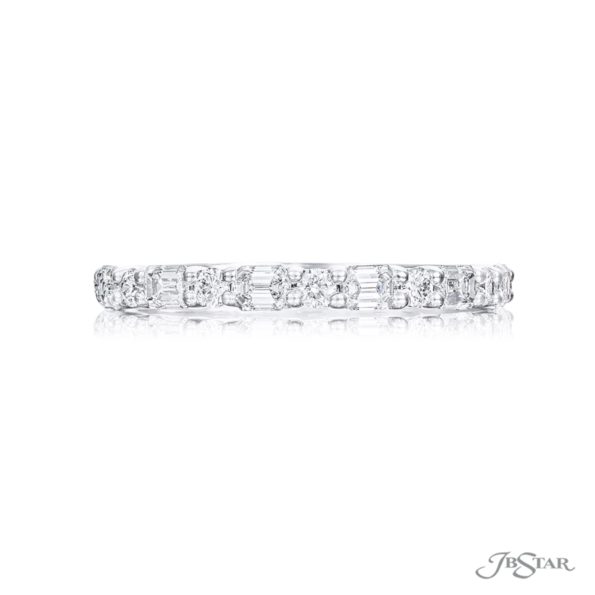 Wedding Band EmeraldCut and Round Diamond East to West Design