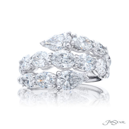 Dazzling Brilliance: Certified Diamond Cocktail Ring  Three Rows of Pear-Shaped & Oval-Cut Diamonds Handcrafted in Pure Platinum Dazzling Brilliance: Certified Diamond Cocktail Ring  Three Rows of Pear-Shaped & Oval-Cut Diamonds Handcrafted in Pure Platinum
