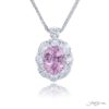 Exquisite Style: Timeless 4.55 ct. Certified No-Heat Sri Lankan Pink Sapphire Pendant  Embraced by Round and Oval Diamonds in Pure Platinum