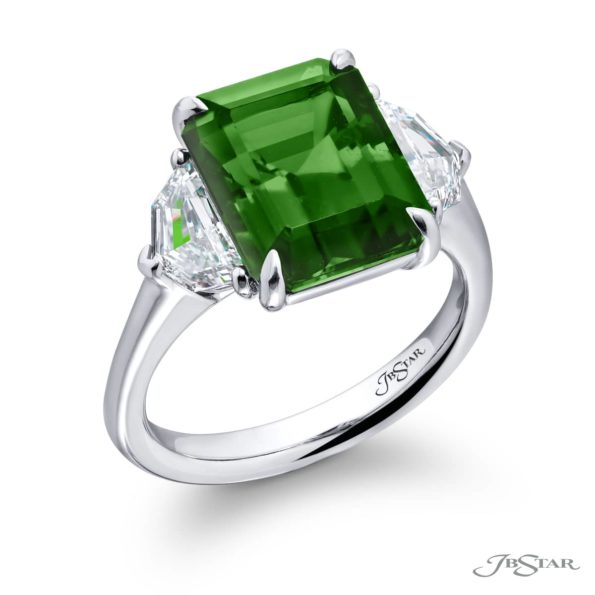 5.26 ct Certified Vivid Green Emerald & Diamond Ring | Emerald-Cut Emerald with Epaulet Diamonds in Platinum | Breathtaking Radiance by Jb Star
