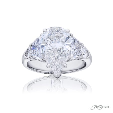 3.02 ct. GIA-Certified Pear-Shaped Diamond Ring with Half-Moon & Shield Side Stones in Platinum 3.02 ct. GIA-Certified Pear-Shaped Diamond Ring with Half-Moon & Shield Side Stones in Platinum