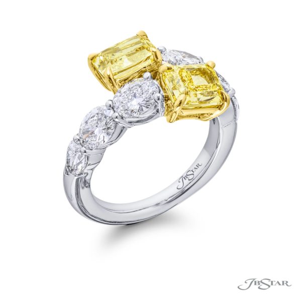 Dazzling Brilliance: Certified Twogether Fancy Yellow Diamond Ring  Radiant-Cut Fancy Yellow Diamonds & Oval Diamonds in Pure Platinum