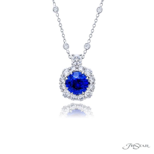 Exquisite Style: One-of-a-Kind 3.39 ct Certified Round Sapphire and Diamond Pendant in Pure Platinum