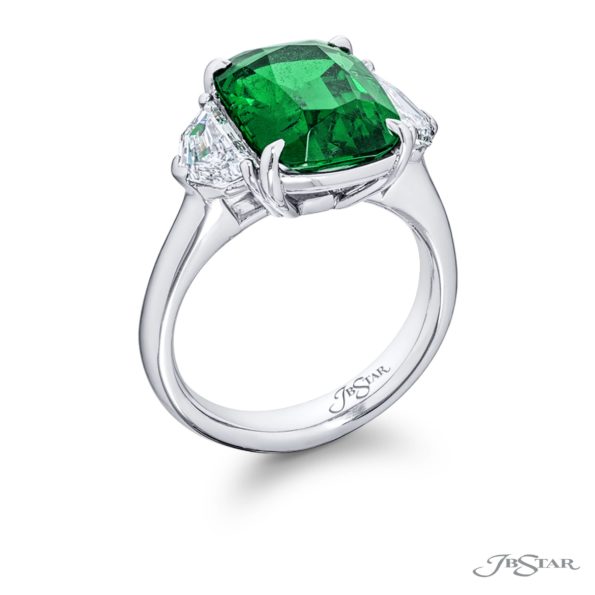 4.80 ct Certified Vivid Green Zambian Emerald & Diamond Ring | Cushion-Cut Emerald with Epaulet Diamonds in Platinum | Breathtaking Radiance by Jb Star