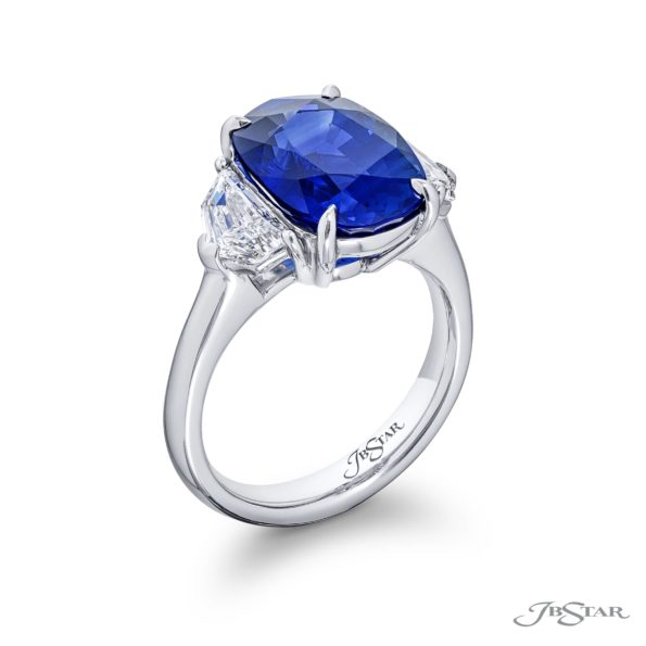 7.43 ct Certified Sri Lankan Sapphire & Diamond Ring | Oval Sapphire with Epaulet Diamonds in Platinum | Breathtaking Radiance by Jb Star
