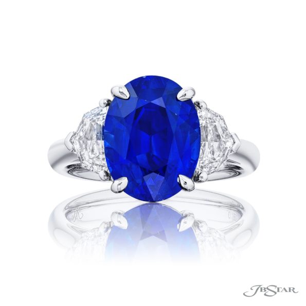 5.58 ct Certified Royal Blue Sri Lankan Sapphire & Diamond Ring | Oval Sapphire with Epaulet Diamonds in Platinum | Breathtaking Radiance by Jb Star