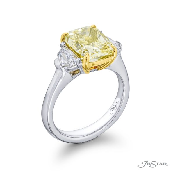 4.01 ct GIA Certified Fancy Yellow Diamond Ring | Cushion-Cut Fancy Yellow Diamond with Epaulet Diamonds in Platinum & 18K Yellow Gold | Dazzling Brilliance by Jb Star