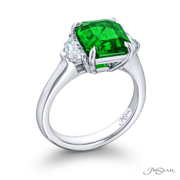 2.79 ct Certified Vivid Green Emerald & Diamond Ring | Emerald-Cut Emerald with Epaulet Diamonds in Platinum | Breathtaking Radiance by Jb Star