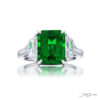 4.34 ct Certified Vivid Green Emerald & Diamond Ring | Emerald-Cut Emerald with Epaulet Diamonds in Platinum | Breathtaking Radiance by Jb Star