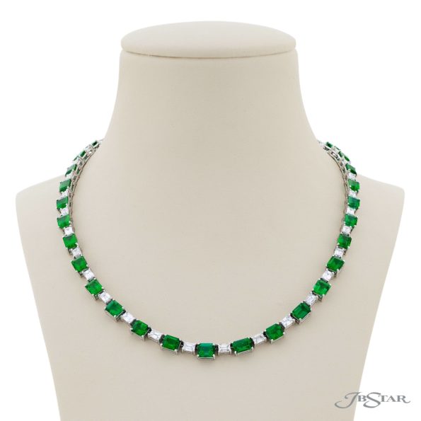 One-of-a-Kind Certified Emerald and Diamond Necklace  22 Emerald-Cut Emeralds & Diamonds in Shared Prongs Handcrafted in Pure Platinum