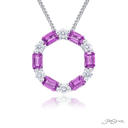 Pink Sapphire Necklace - Round 2.40 Ct. - 14K White Gold #J8432