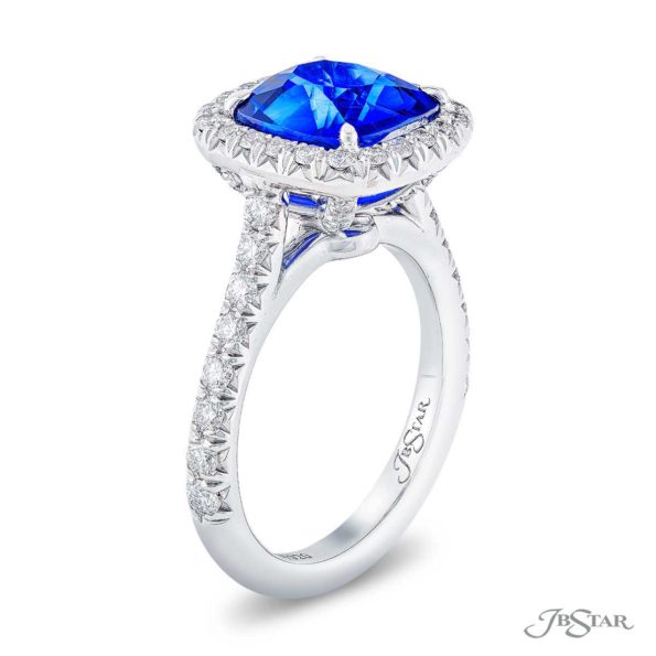 Sri Lanken Sapphire & Diamond Ring 3.65 ctw. Cushion Cut