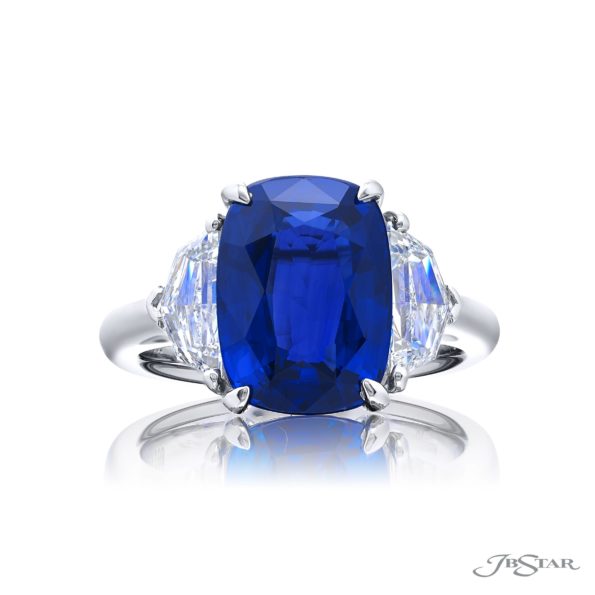 5.49 ct Certified Sri Lankan Vivid Blue Sapphire Ring | Cushion-Cut Sapphire with Epaulet Diamonds in Platinum | Breathtaking Radiance by Jb Star