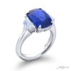 5.49 ct Certified Sri Lankan Vivid Blue Sapphire Ring | Cushion-Cut Sapphire with Epaulet Diamonds in Platinum | Breathtaking Radiance by Jb Star
